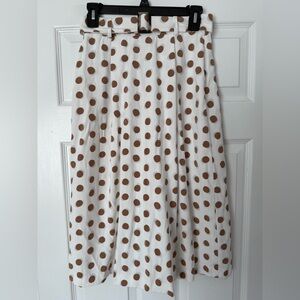 Ann Taylor A-Line Skirt in White and Brown Polka Dots